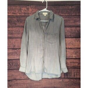 Cloth & Stone hombre grey beige blouse v-neck with front pocket Small button up0